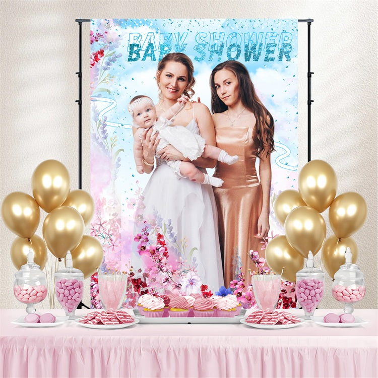 Baby Shower Girl Backdrop Watercolor Floral Baby Girl Custom Backdrop UK LXX4-207