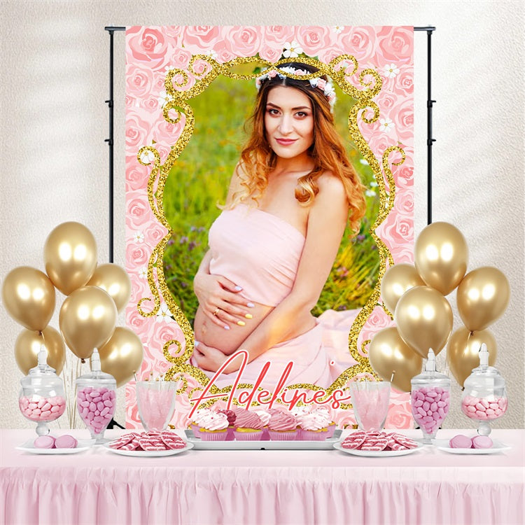 Backdrop Baby Shower Girl Pink Rose Gold Frame Custom Backdrop UK LXX4-211