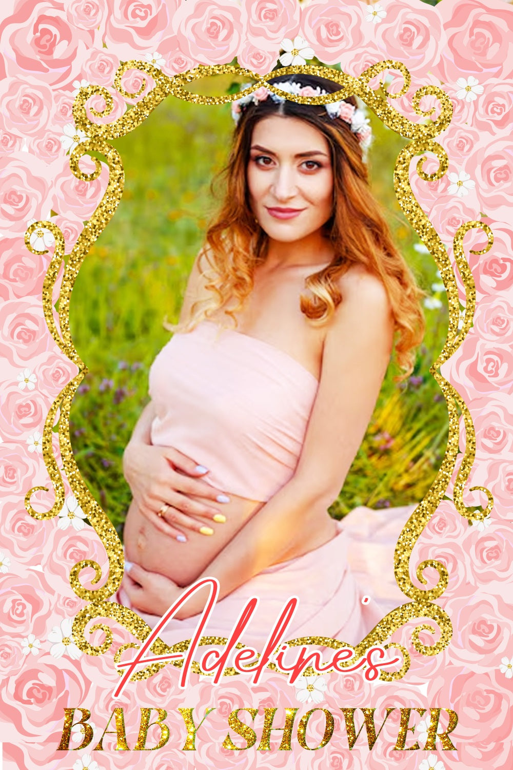 Backdrop Baby Shower Girl Pink Rose Gold Frame Custom Backdrop UK LXX4-211