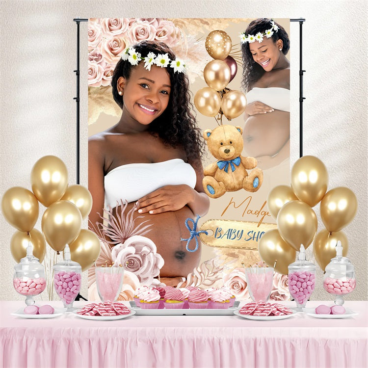 Boho Backdrop Baby Shower Blossoms Teddy Bear Customized Backdrop UK LXX4-213