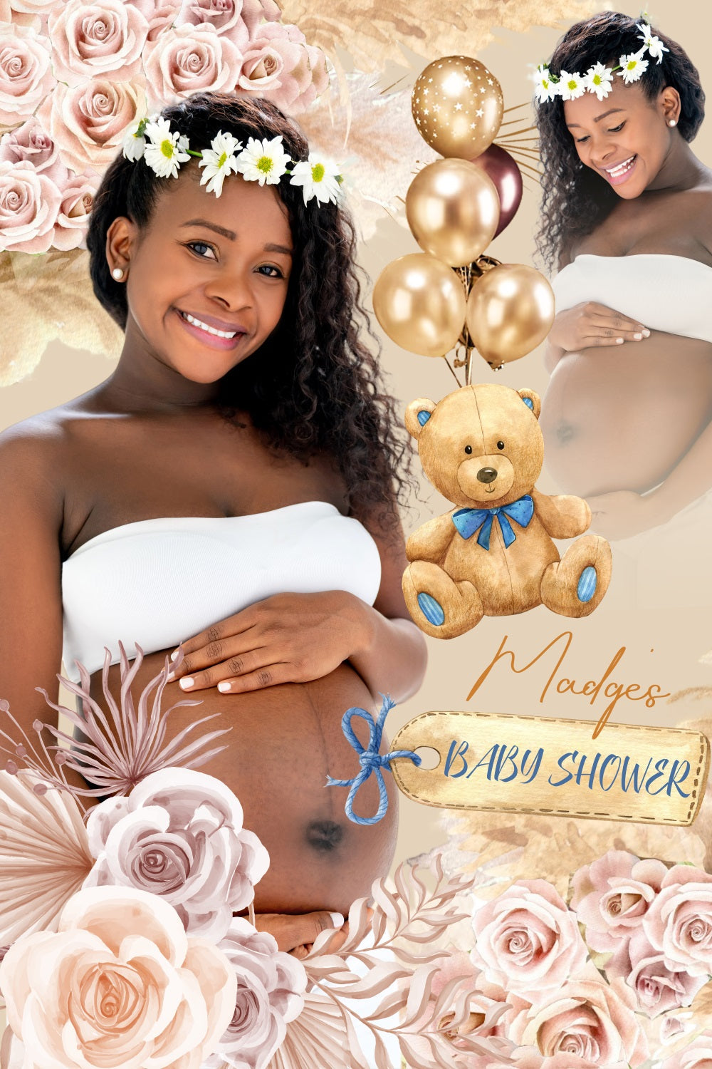 Boho Backdrop Baby Shower Blossoms Teddy Bear Customized Backdrop UK LXX4-213