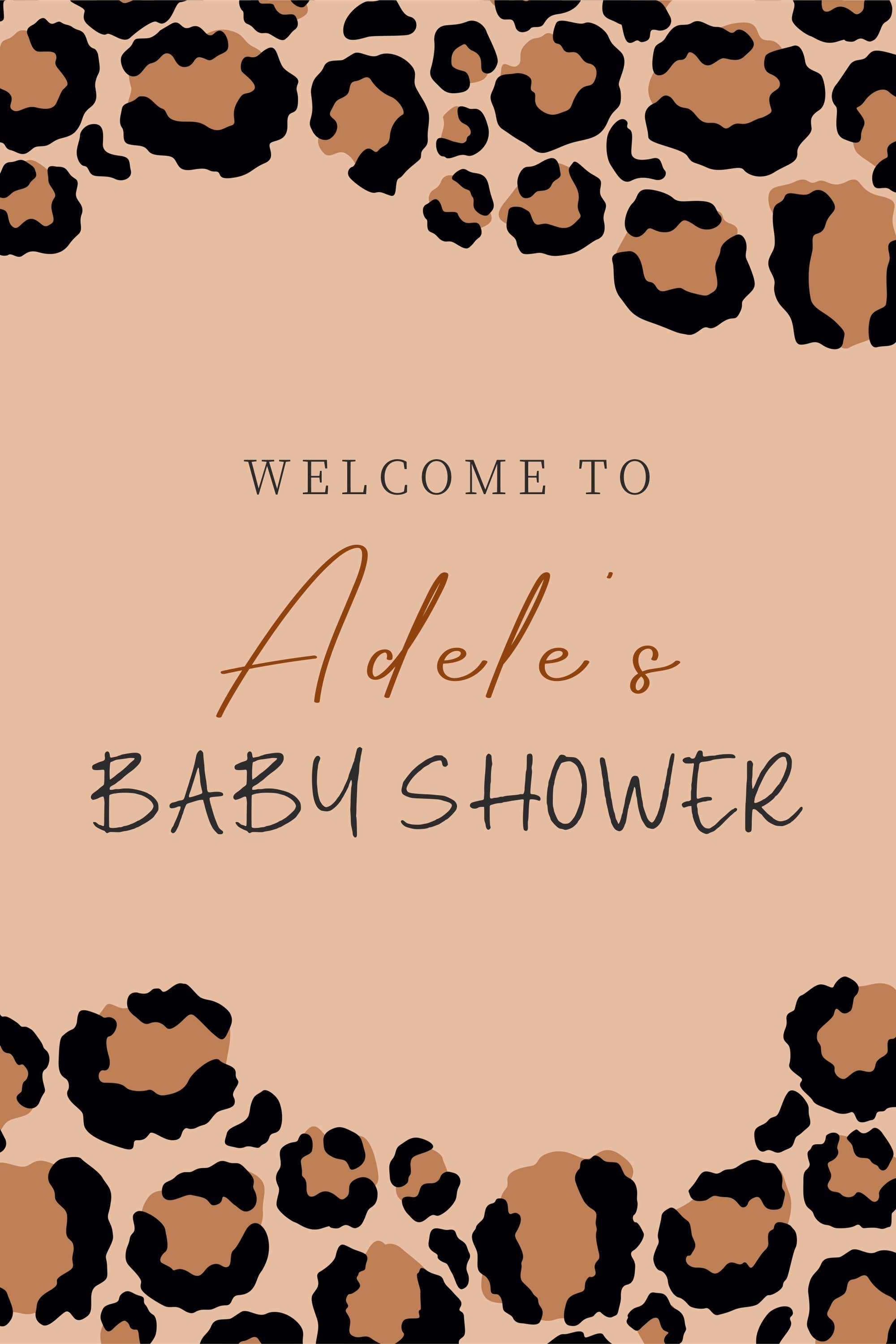 Baby Shower Backdrop Tan Leopard Welcome Personalised Backdrop UK LXX4-214