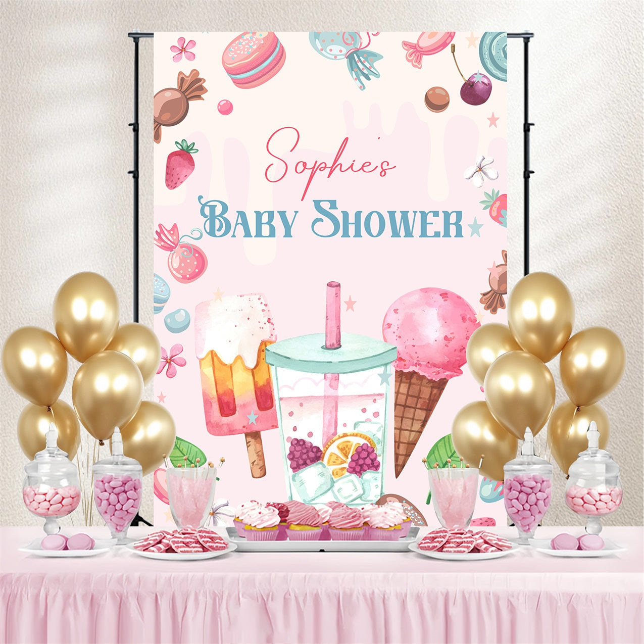 Baby Shower Photo Backdrop Ice Cream Bash Personalised Backdrop UK LXX4-217