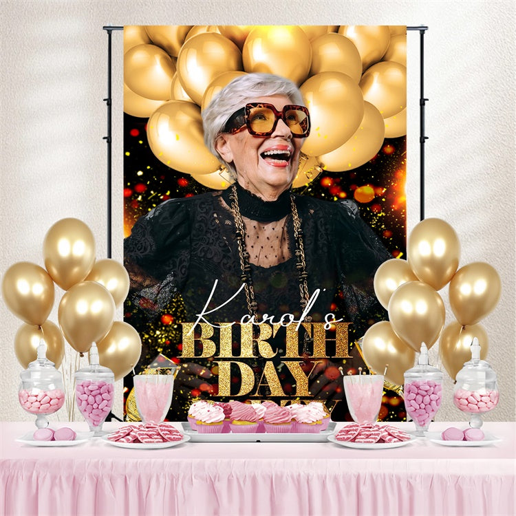 Custom Made Birthday Backdrops Golden Balloons Sparkle Backdrop UK LXX4-22