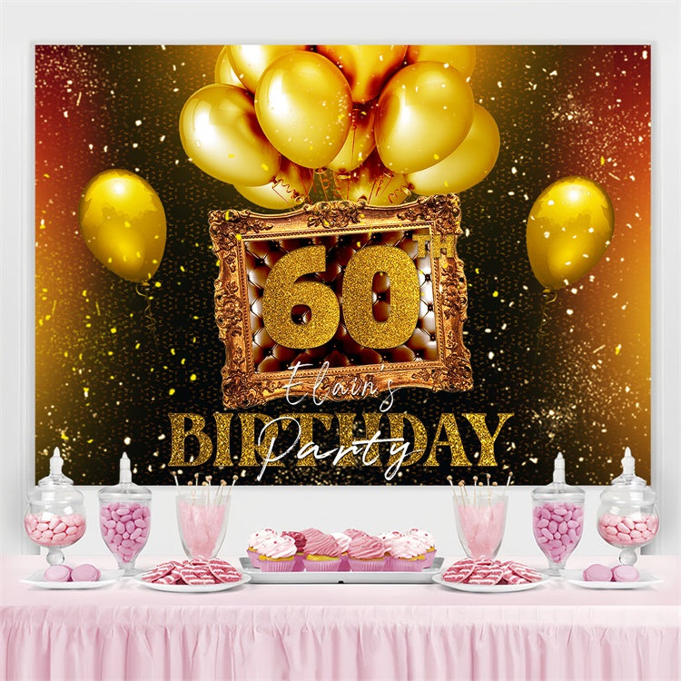 Personalized 60th Birthday Backdrop Balloon Golden Frame Backdrop UK LXX4-23