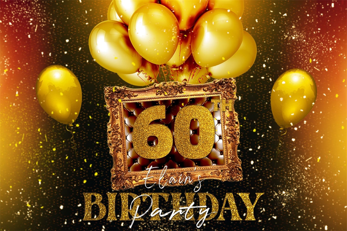 Personalized 60th Birthday Backdrop Balloon Golden Frame Backdrop UK LXX4-23