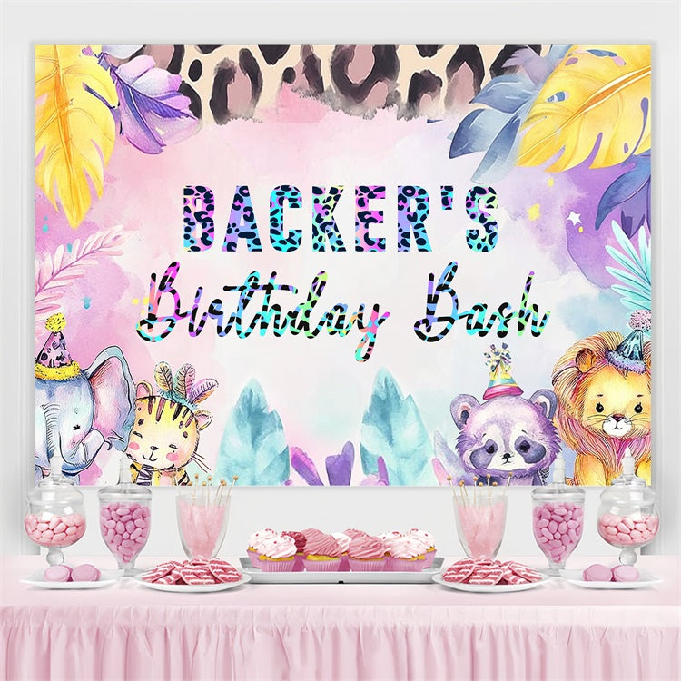 Custom Birthday Backdrops Pastel Cartoon Animal Bash Backdrop UK LXX4-24