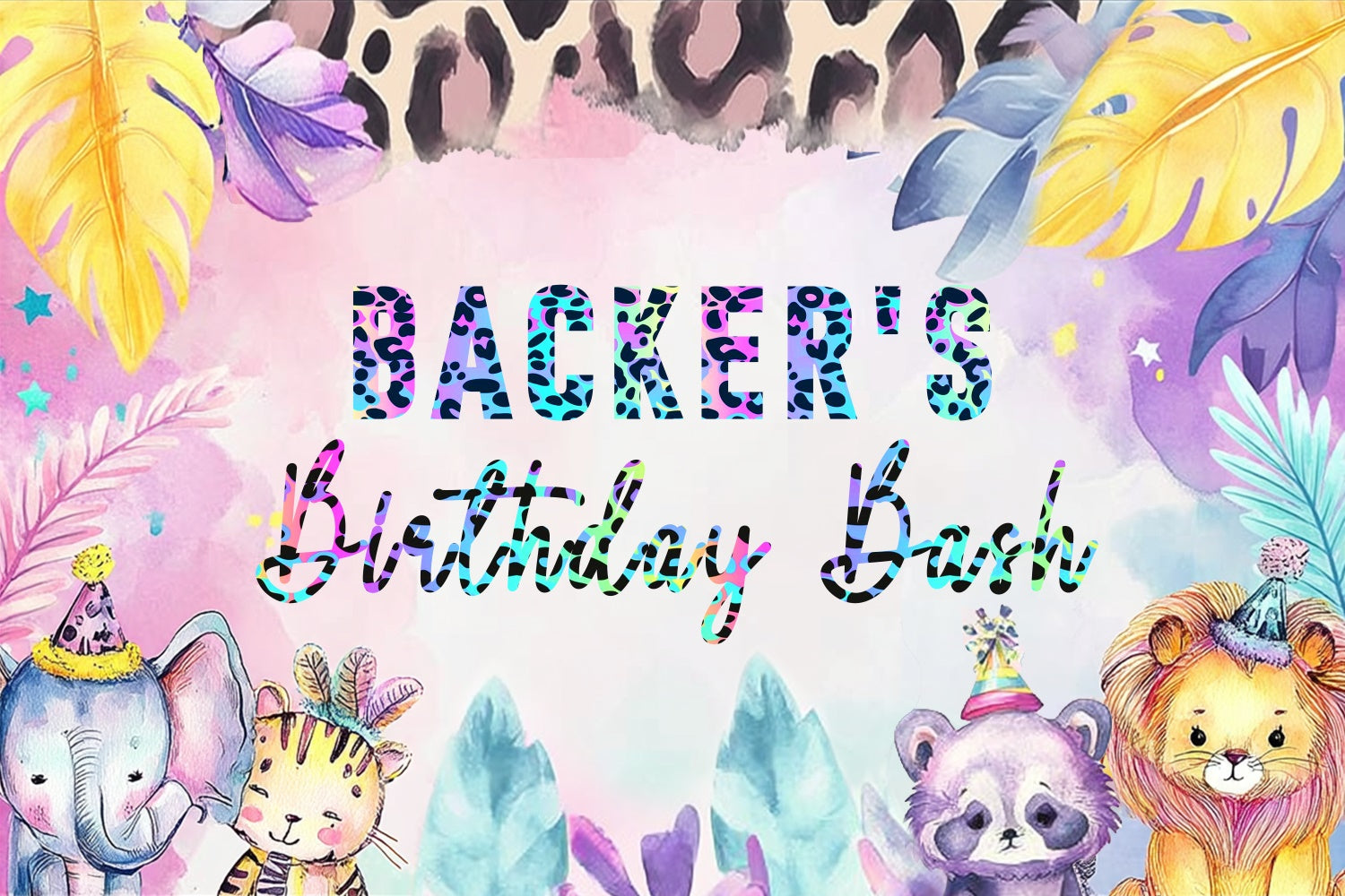 Custom Birthday Backdrops Pastel Cartoon Animal Bash Backdrop UK LXX4-24