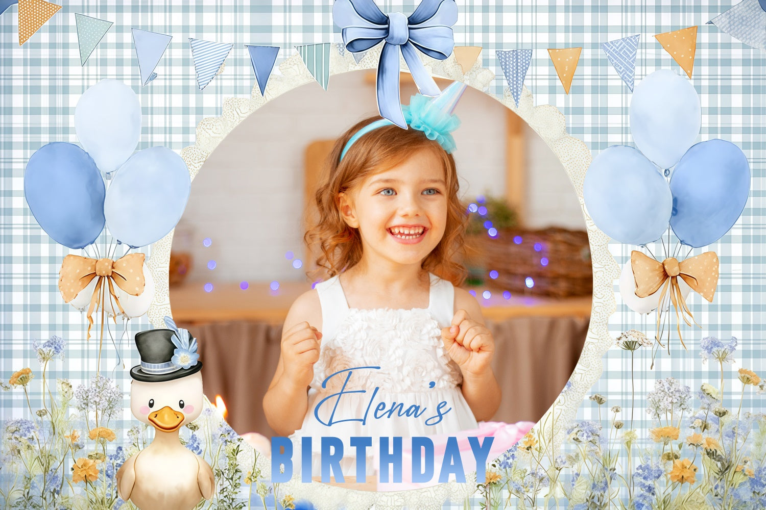 Customize Birthday Backdrop Sweet Blue Balloon Flower Backdrop UK LXX4-25