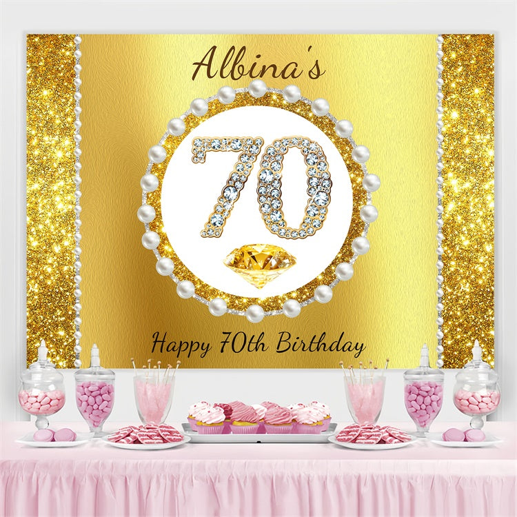 Personalized 70th Birthday Backdrop Luxury Pearl Golden Backdrop UK LXX4-26