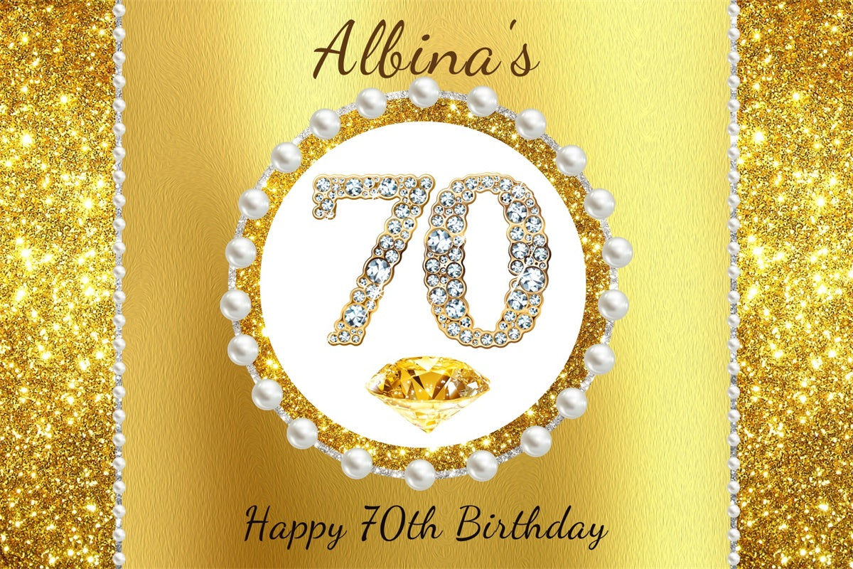 Personalized 70th Birthday Backdrop Luxury Pearl Golden Backdrop UK LXX4-26