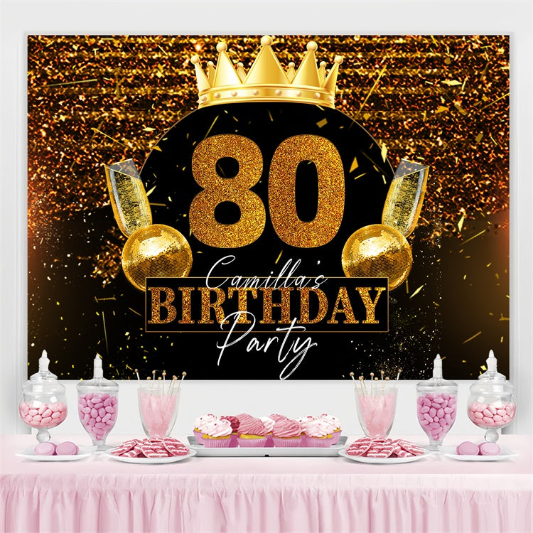 Personalized Birthday Backdrop Shiny Crown Sparkle 80th Backdrop UK LXX4-27