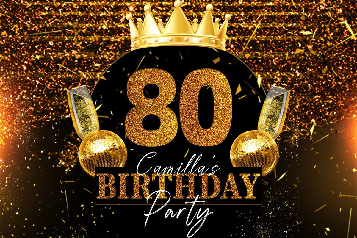Personalized Birthday Backdrop Shiny Crown Sparkle 80th Backdrop UK LXX4-27