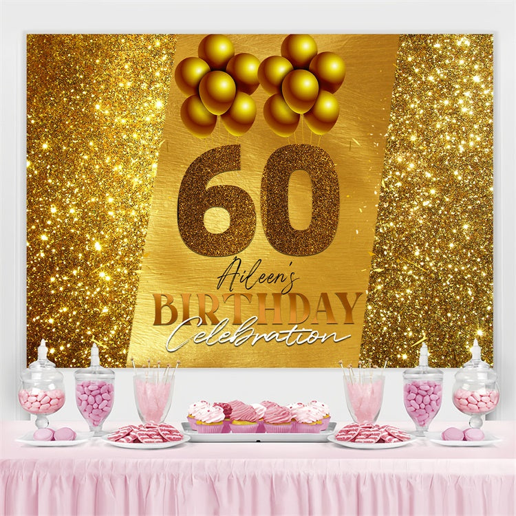 Personalized 60th Birthday Backdrop Elegant Gold Sequin Backdrop UK LXX4-28