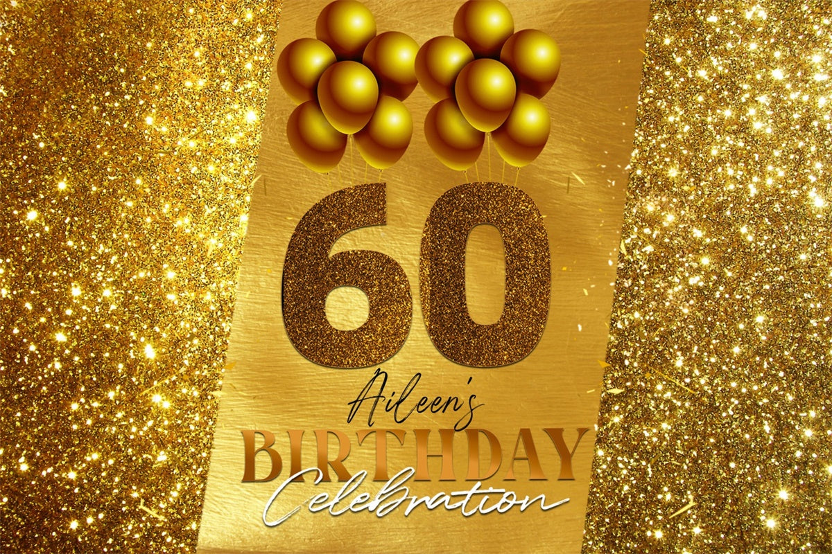 Personalized 60th Birthday Backdrop Elegant Gold Sequin Backdrop UK LXX4-28