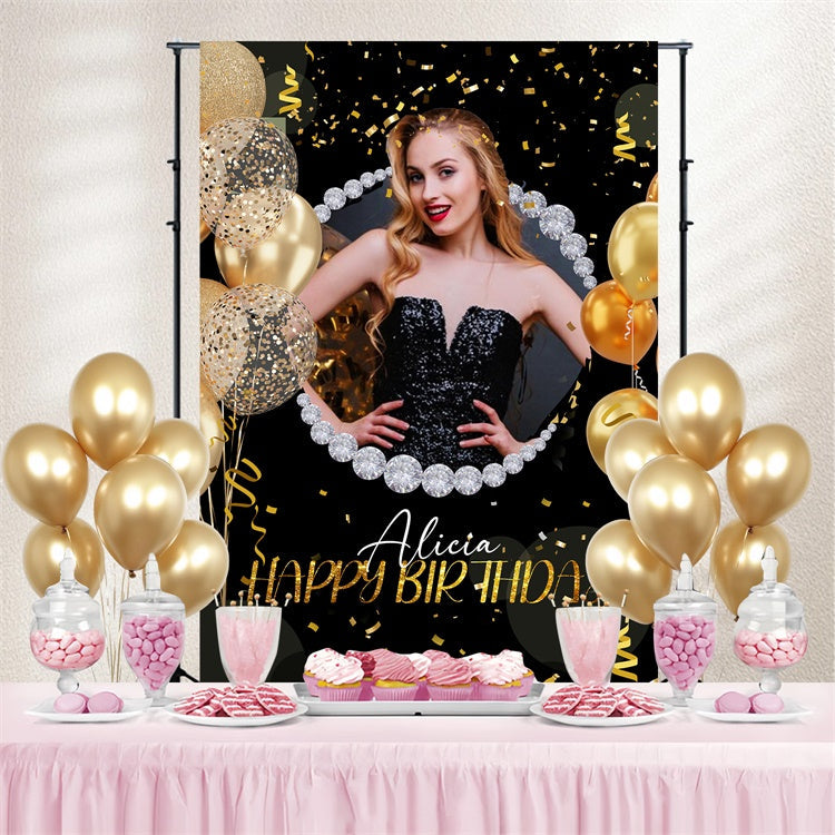 Personalized Birthday Backdrop Golden Sparkle Night Glam Backdrop UK LXX4-31