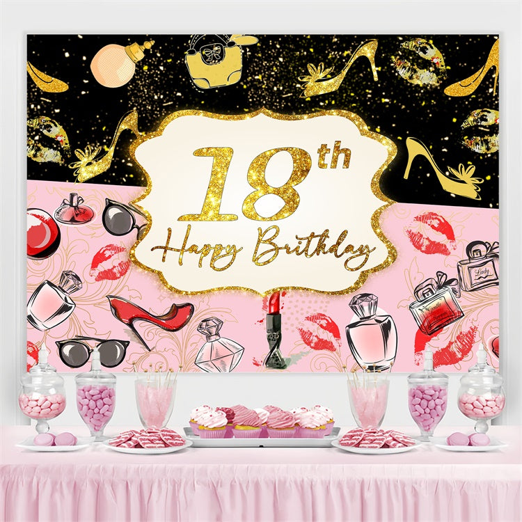 Personalized 18th Birthday Backdrop Gold Sparkle Makeup Theme Backdrop UK LXX4-32