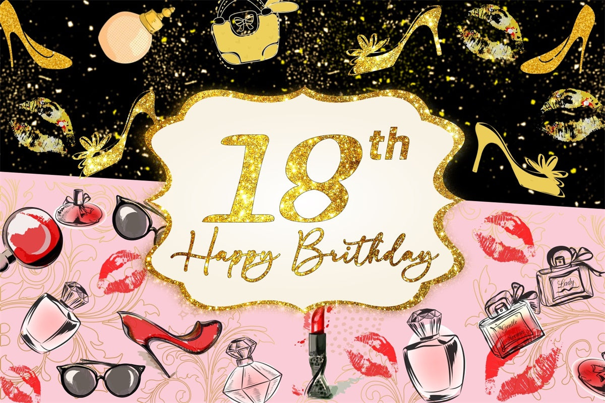 Personalized 18th Birthday Backdrop Gold Sparkle Makeup Theme Backdrop UK LXX4-32