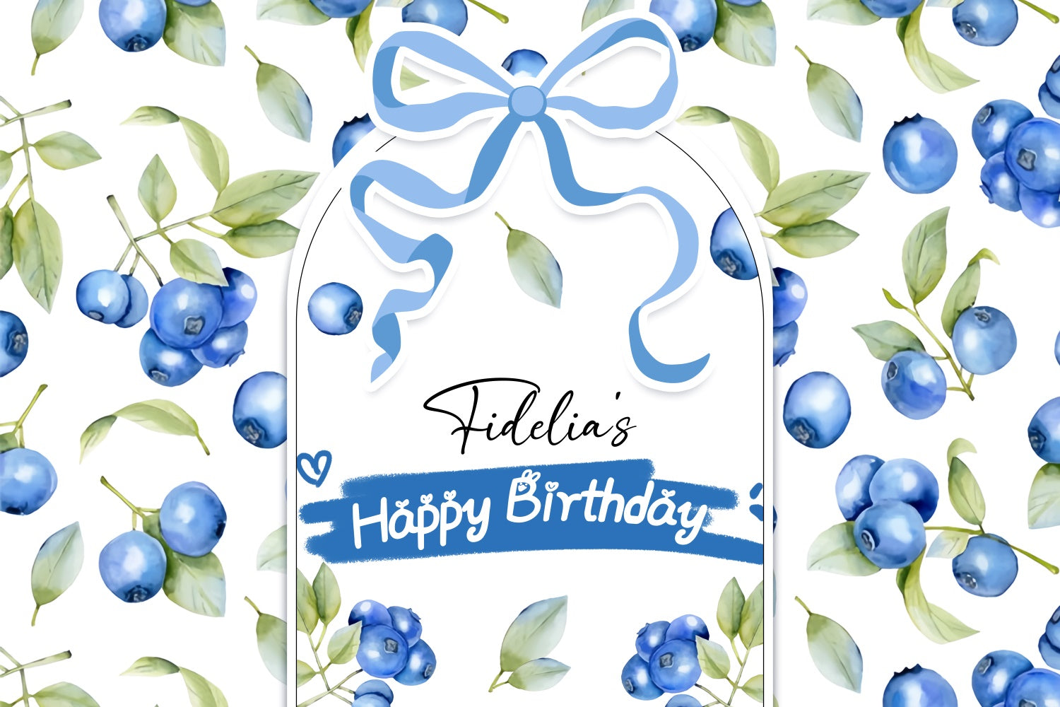 Customized Birthday Backdrop Blueberry Leaves Watercolor Backdrop UK LXX4-33