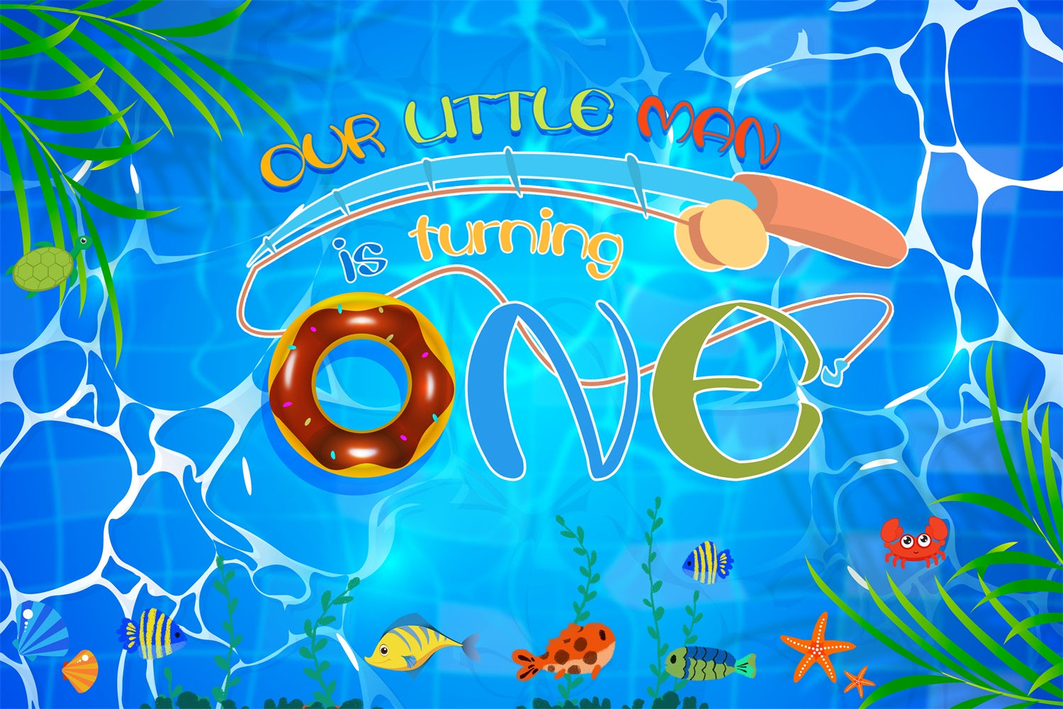 Custom Happy Birthday Backdrop Tropical Fish Blue Water Backdrop UK LXX4-34