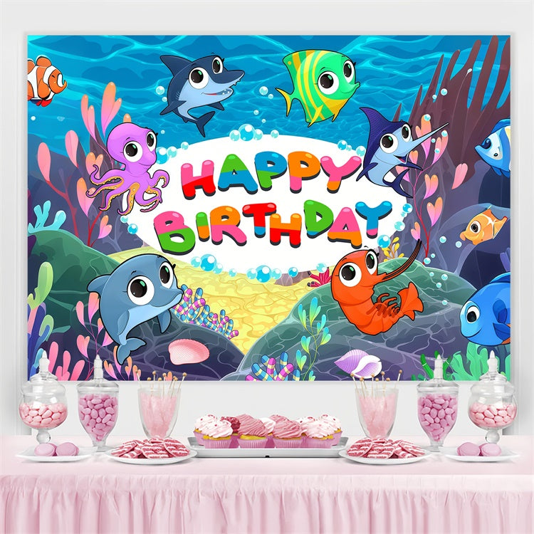 Customized Backdrop For Birthday Cute Marine Creatures Backdrop UK LXX4-35