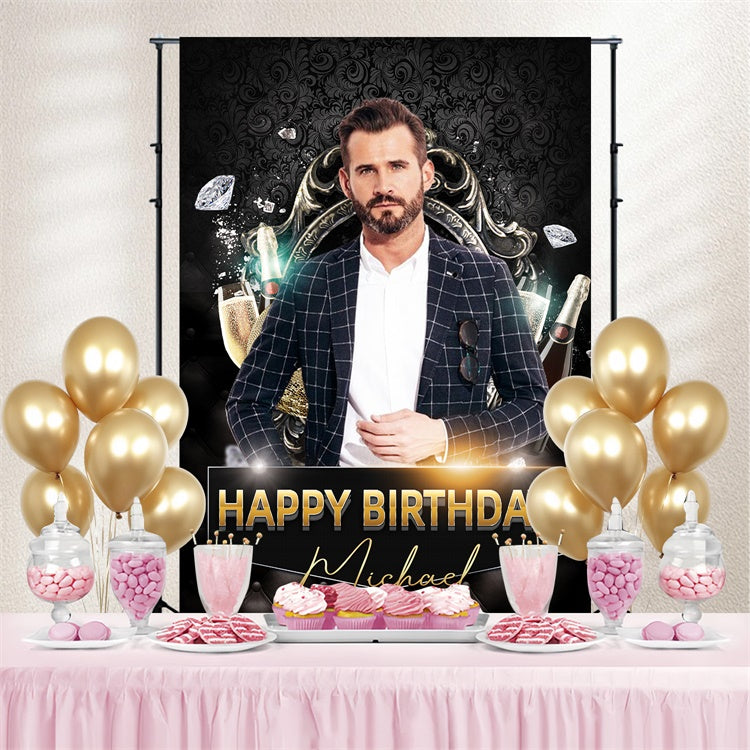 Customized Birthday Backdrop Elegant Gentleman Black Backdrop UK LXX4-4
