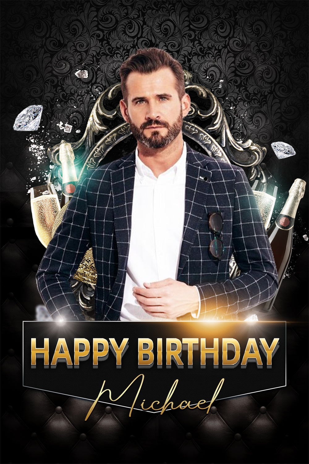 Customized Birthday Backdrop Elegant Gentleman Black Backdrop UK LXX4-4