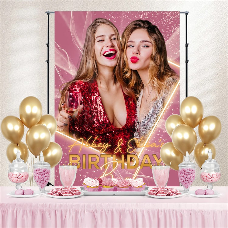 Personalized Backdrop For Birthday Pink Confetti Glow Backdrop UK LXX4-5