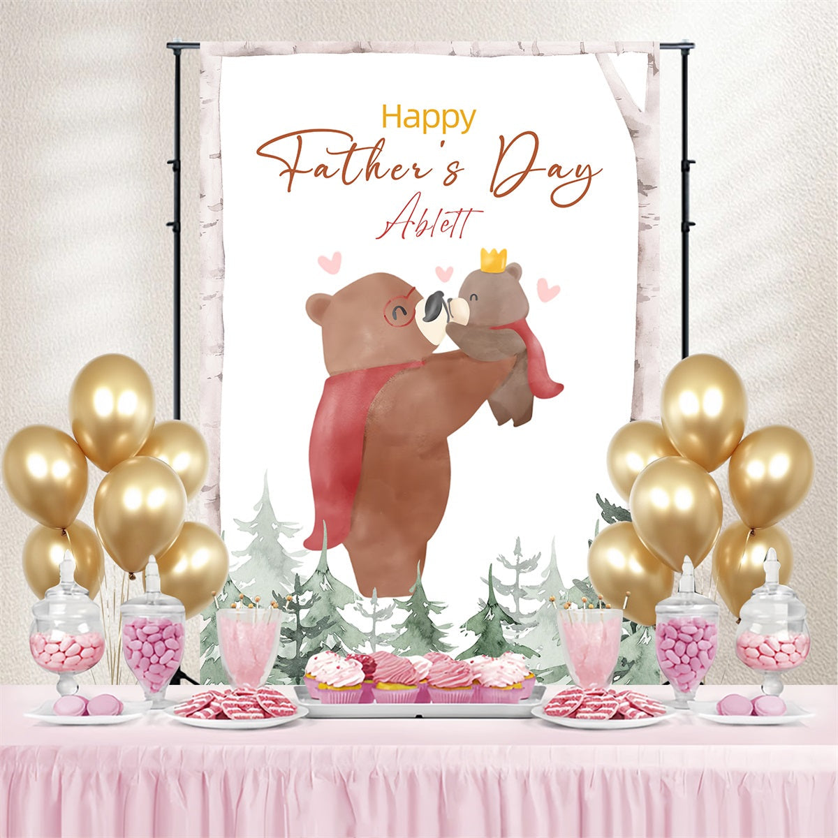 Father's Day Backdrop Woodland Bear Hug Personalised Backdrop UK LXX4-54