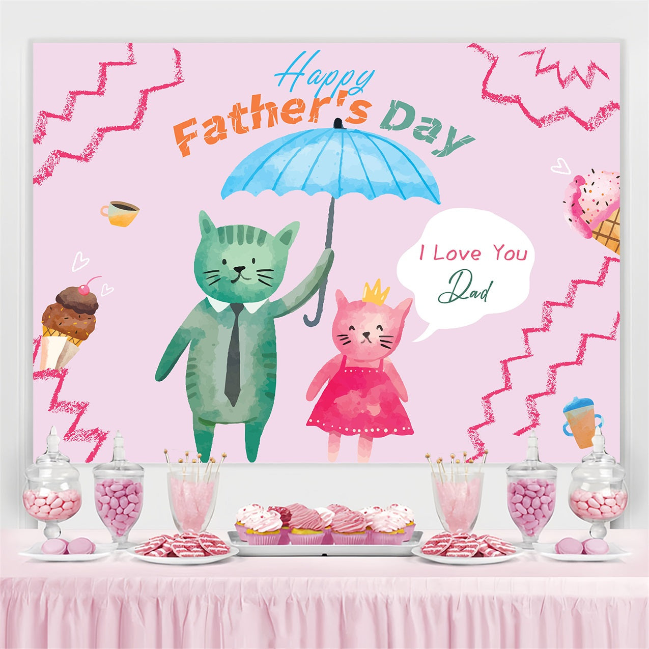 Father's Day Backdrop Cartoon Cat Umbrella Custom Backdrop UK LXX4-57