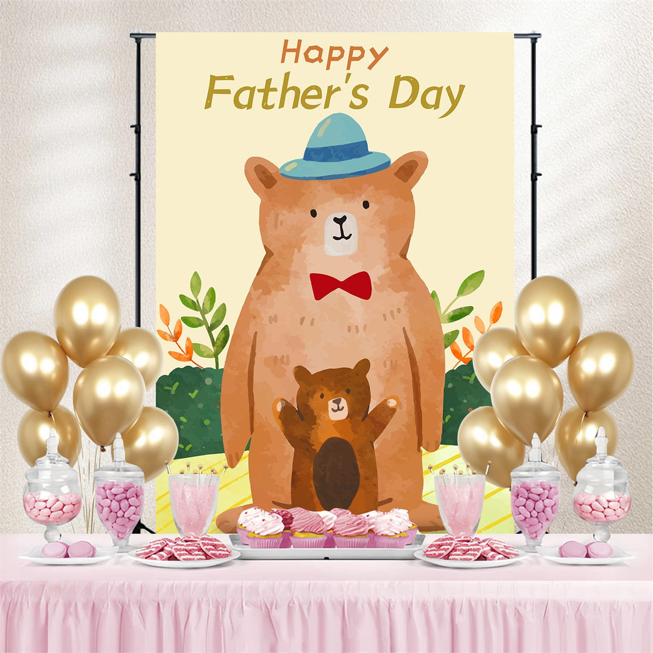 Fathers Day Backdrop Cute Brown Bears Personalized Backdrop UK LXX4-59