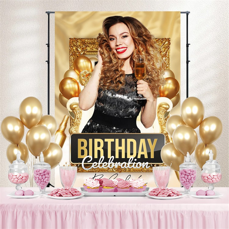 Custom Birthday Backdrops Elegant Champagne Balloons Backdrop UK LXX4-6