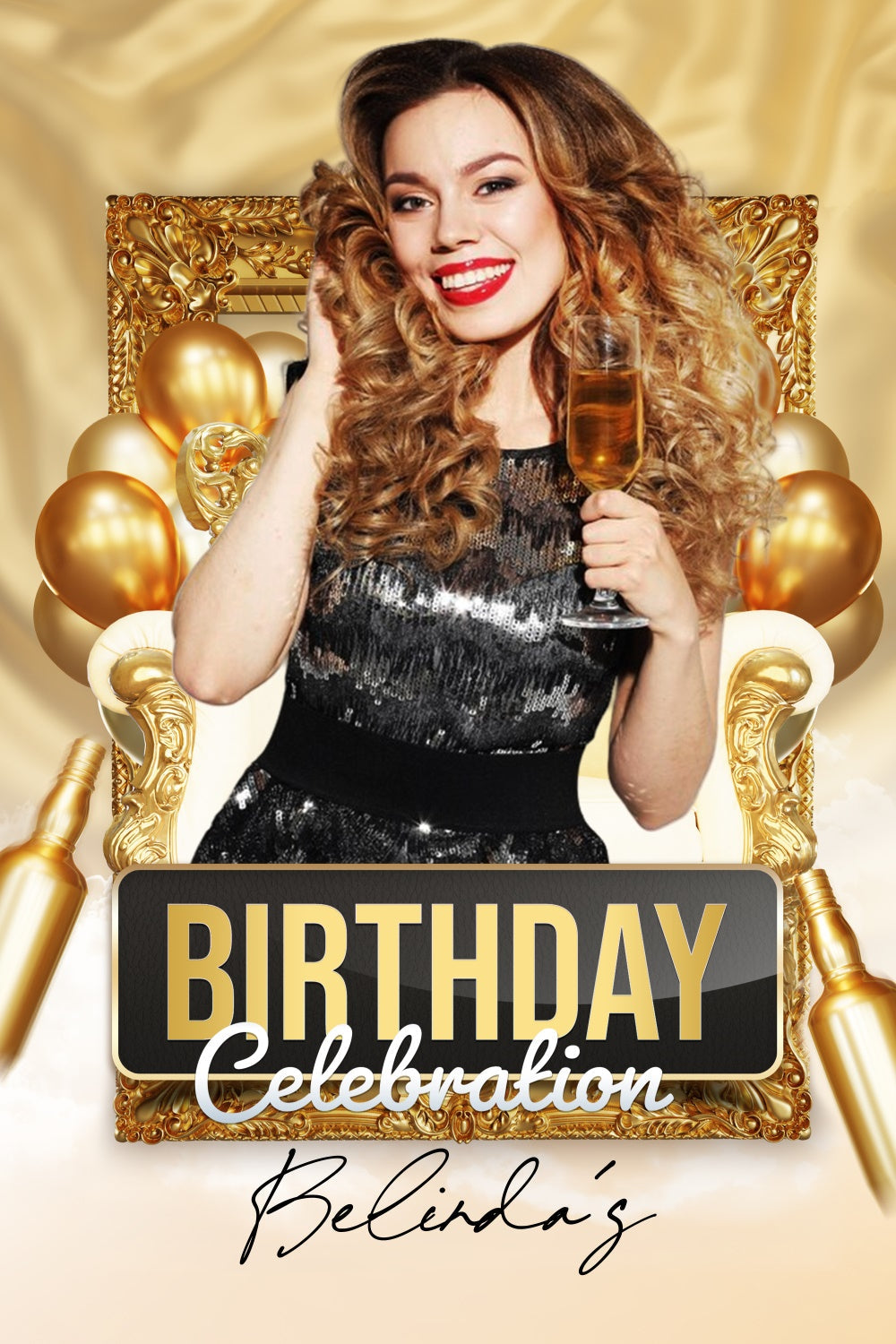 Custom Birthday Backdrops Elegant Champagne Balloons Backdrop UK LXX4-6