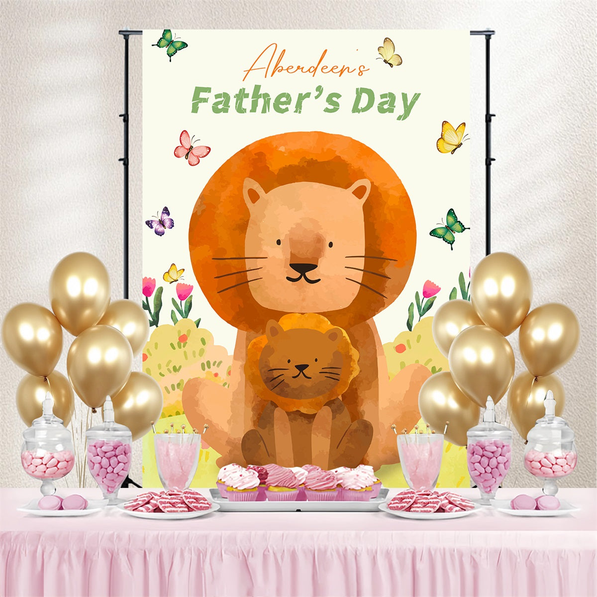 Father's Day Photo Backdrop Butterfly Meadow Lion Personalised Backdrop UK LXX4-60