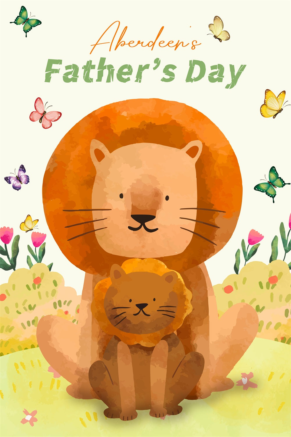 Father's Day Photo Backdrop Butterfly Meadow Lion Personalised Backdrop UK LXX4-60