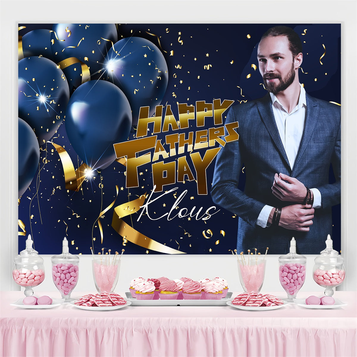 Happy Father's Day Backdrop Blue Balloon Confetti Custom Backdrop UK LXX4-61