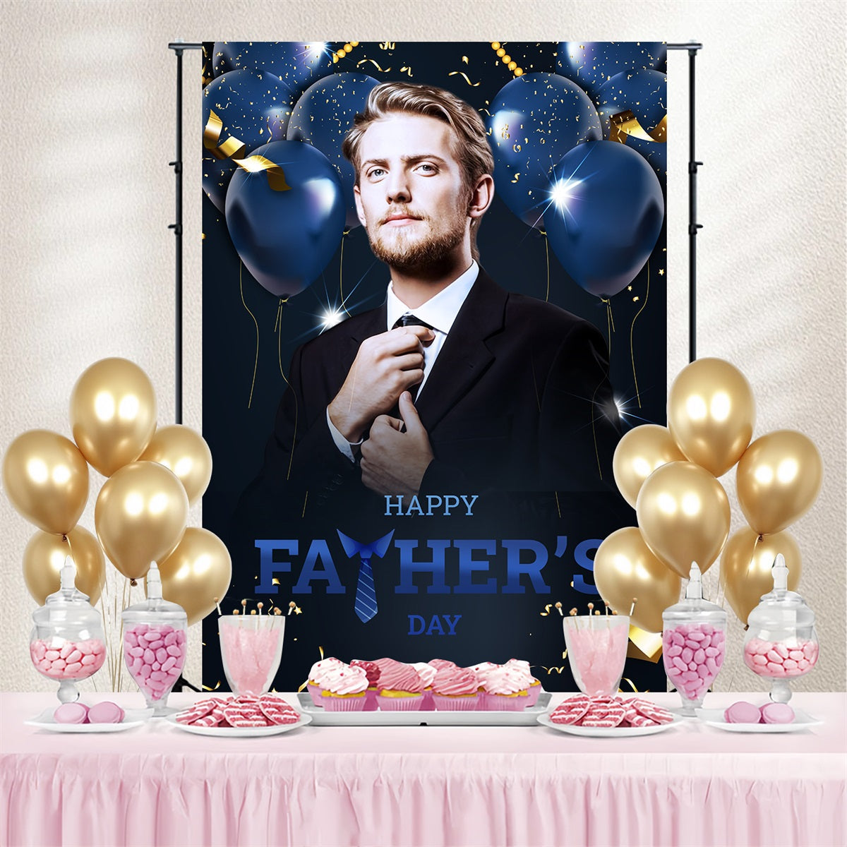 Fathers Day Photo Backdrop Blue Confetti Balloons Personalized Backdrop UK LXX4-62