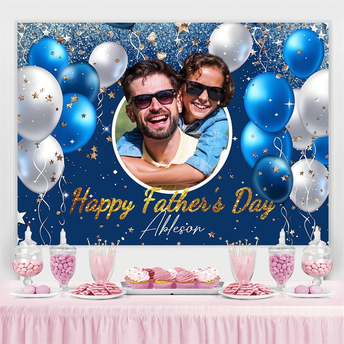 Father Day Backdrop Shiny Stars Balloons Customized Backdrop UK LXX4-63