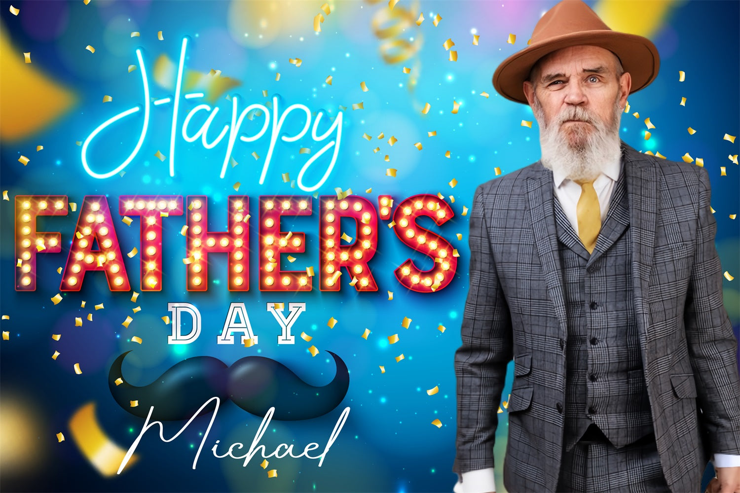 Happy Fathers Day Backdrop Neon Light Confetti Personalised Backdrop UK LXX4-64