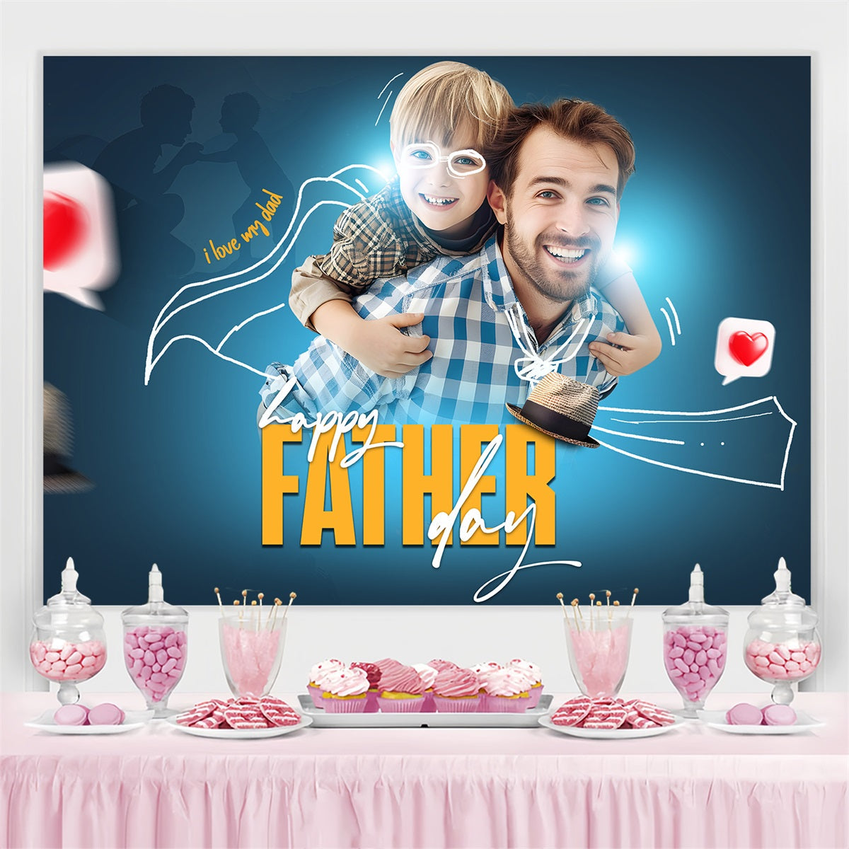 Father's Day Photo Backdrop Ideas Red Hearts Hat Custom Backdrop UK LXX4-65
