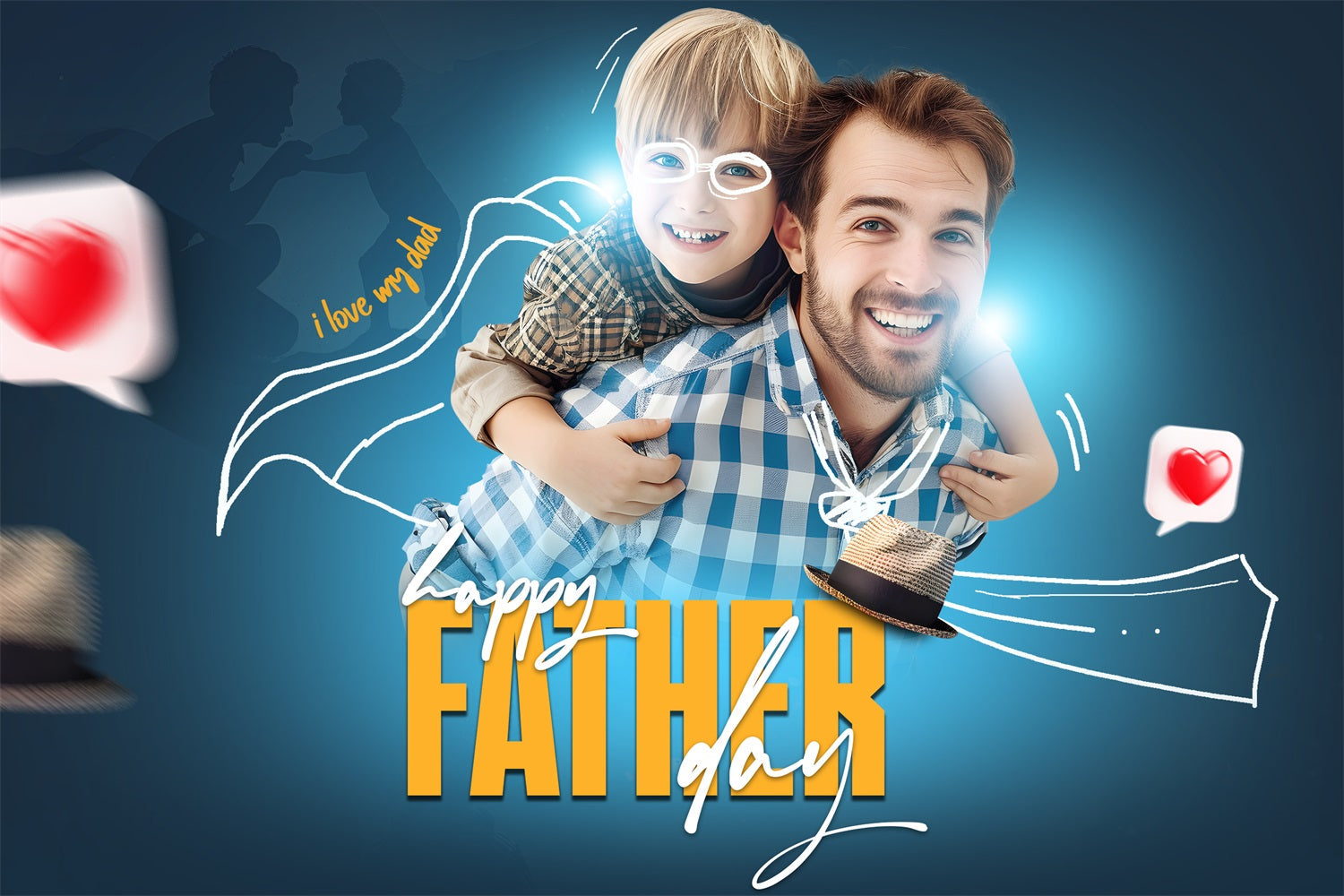 Father's Day Photo Backdrop Ideas Red Hearts Hat Custom Backdrop UK LXX4-65