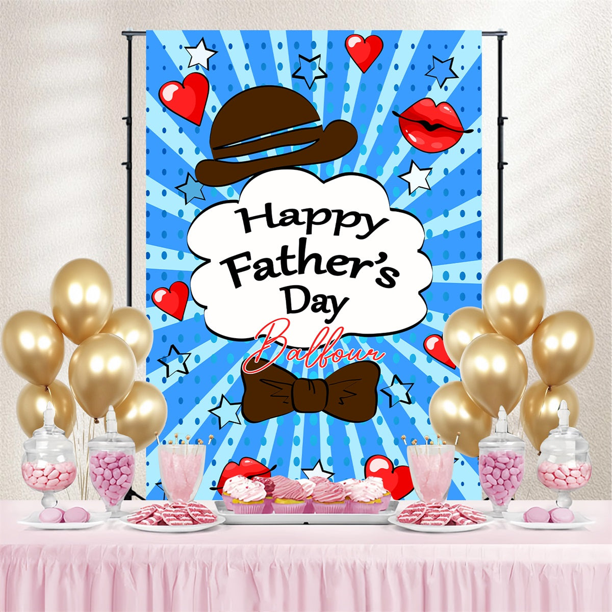 Backdrop For Father's Day Red Lips Hearts Stars Personalized Backdrop UK LXX4-66