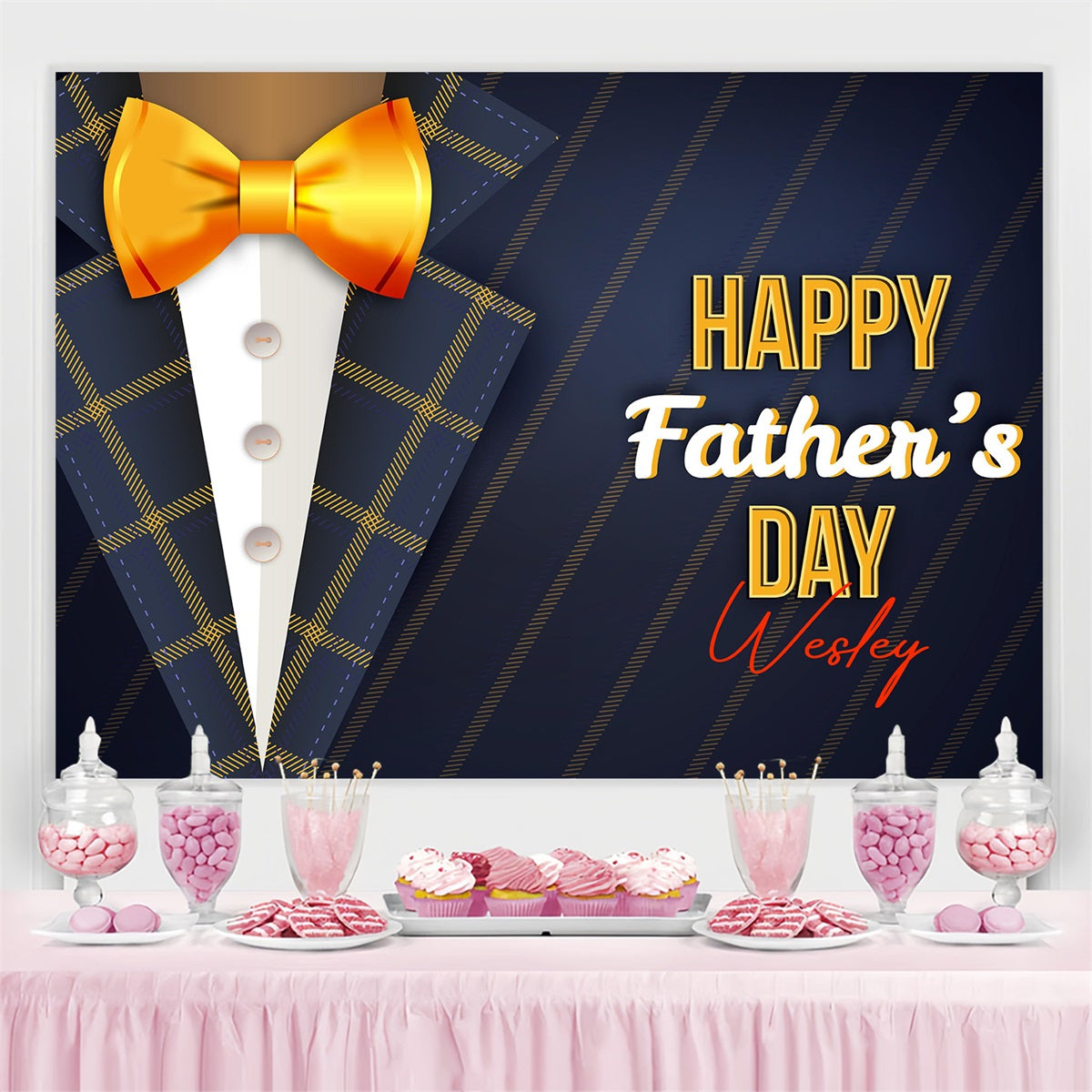 Fathers Day Photo Backdrop Ideas Navy Plaid Bow Customized Backdrop UK LXX4-67