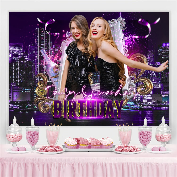 Personalized Birthday Backdrop City Lights Purple Glam Backdrop UK LXX4-7