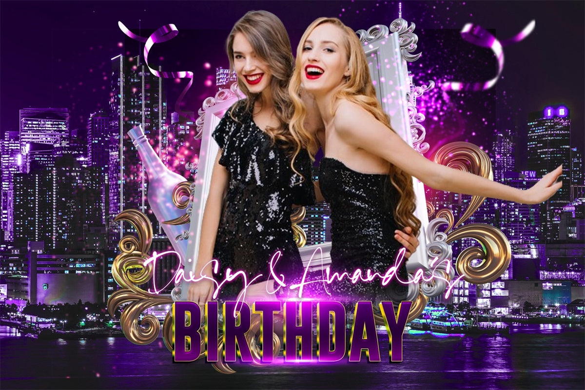 Personalized Birthday Backdrop City Lights Purple Glam Backdrop UK LXX4-7