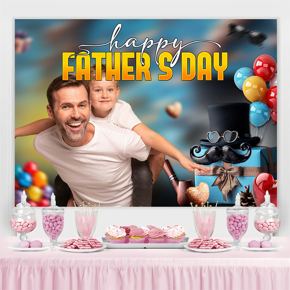 Father's Day Backdrop Ideas Colorful Balloons Gift Personalised Backdrop UK LXX4-71