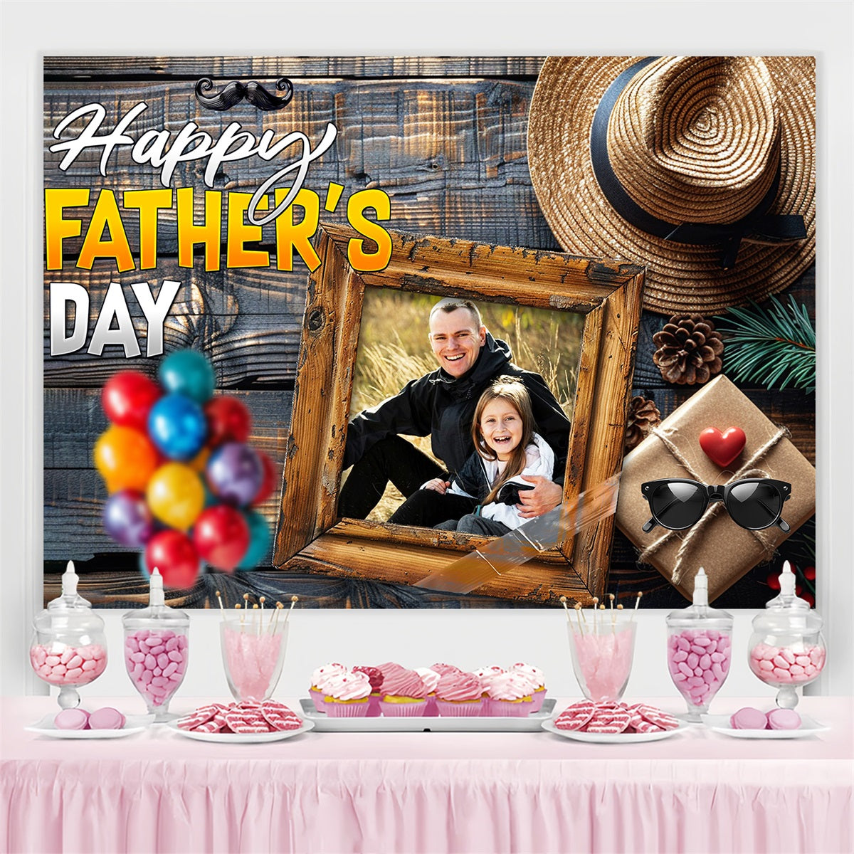 Backdrops For Fathers Day Rustic Wooden Frame Custom Backdrop UK LXX4-72