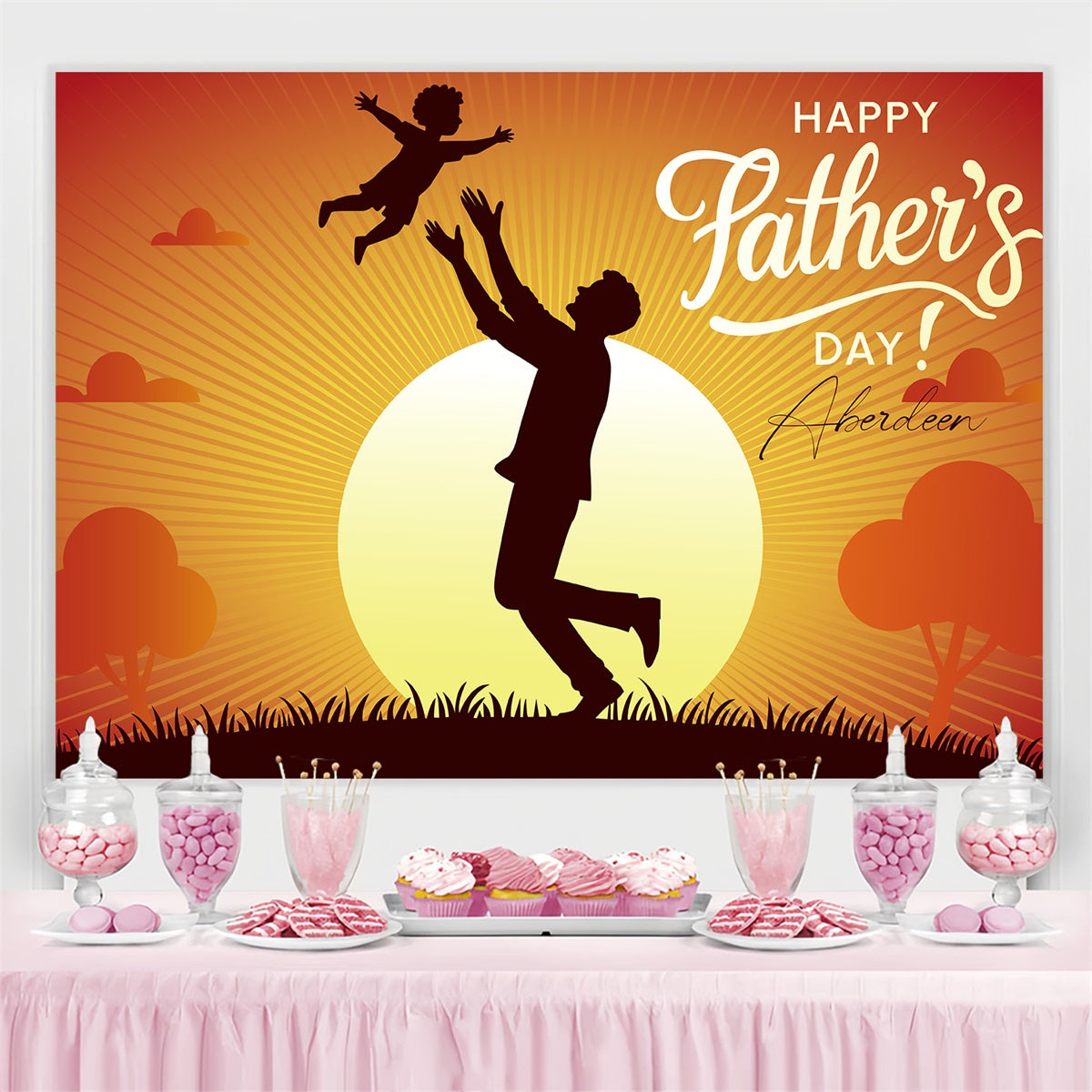 Father's Day Backdrop Sunset Silhouette Personalized Backdrop UK LXX4-73