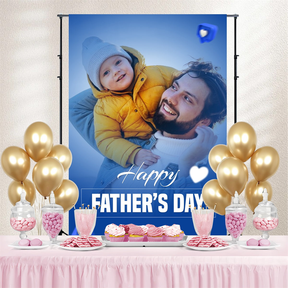 Fathers Day Backdrop Ideas Blue Tone Heart Customized Backdrop UK LXX4-74