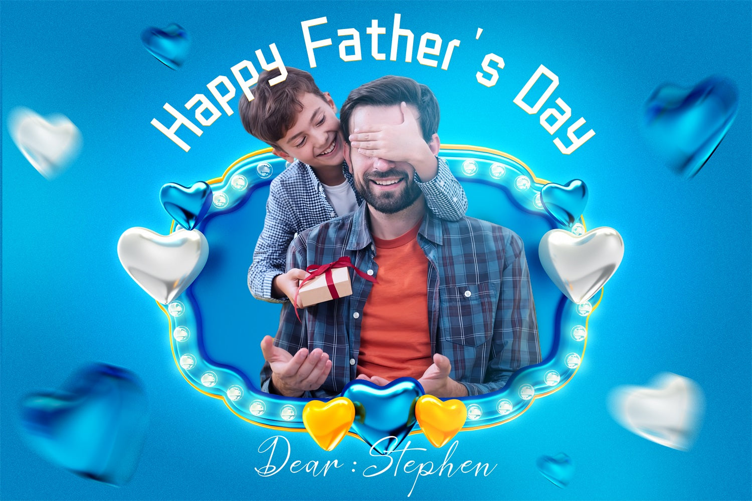 Backdrop Father's Day Blue Hearts Personalised Backdrop UK LXX4-75